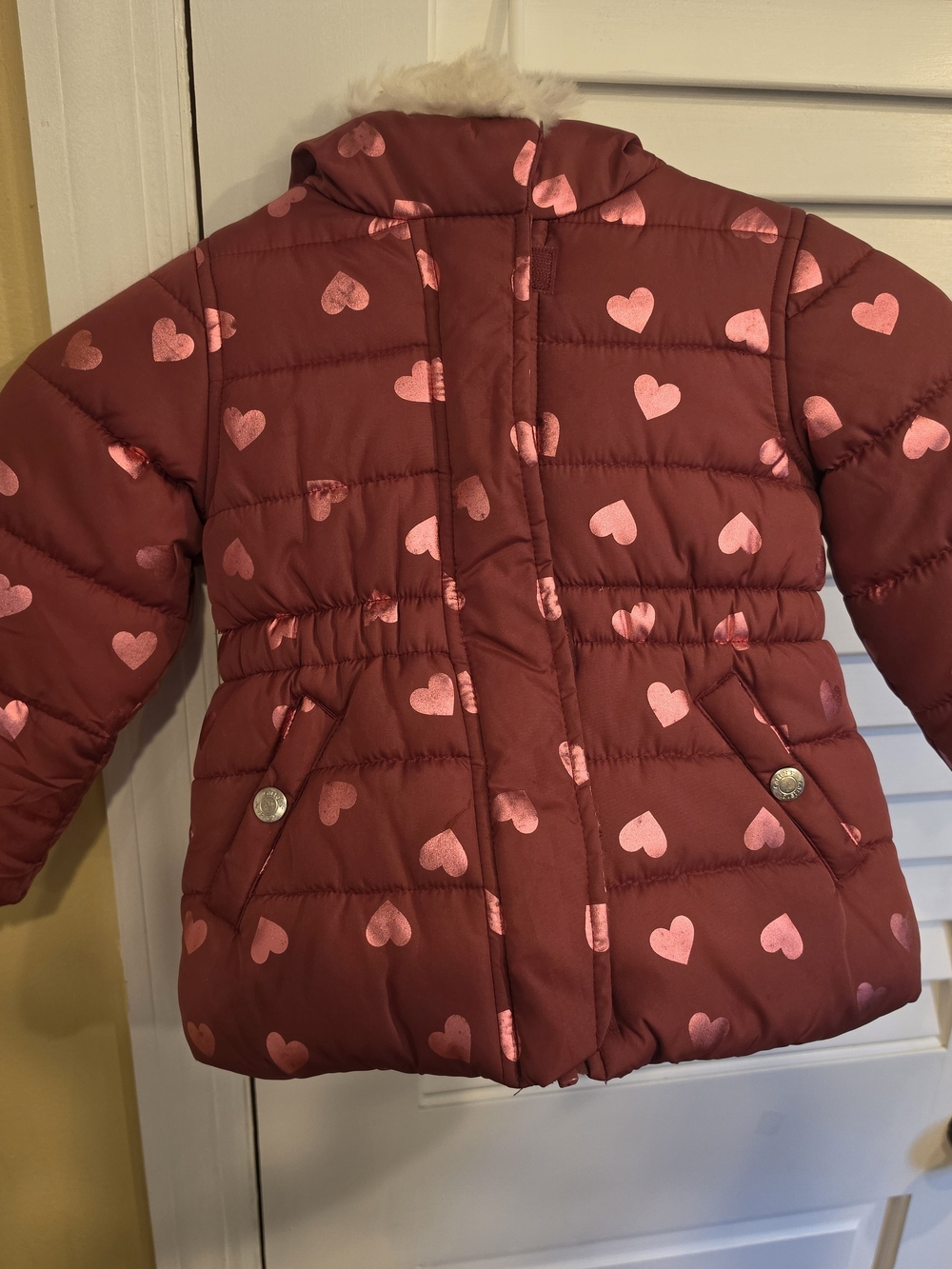 Girls' Heart-Print Puffer Jacket - Red